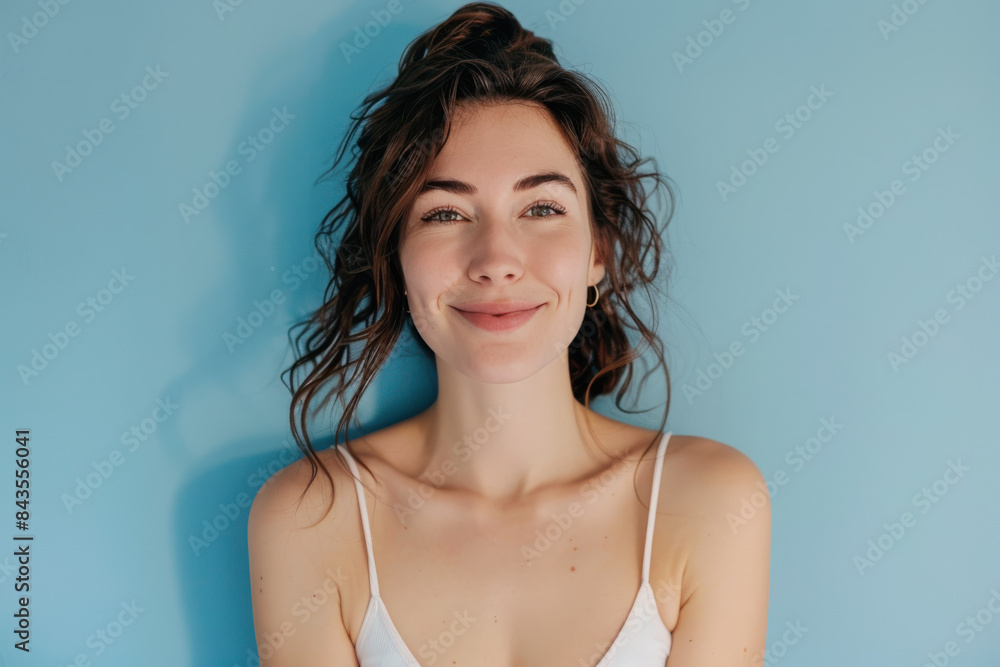 A close up portrait of a young woman with a subtle smile A close up portrait of a young woman with a subtle smile