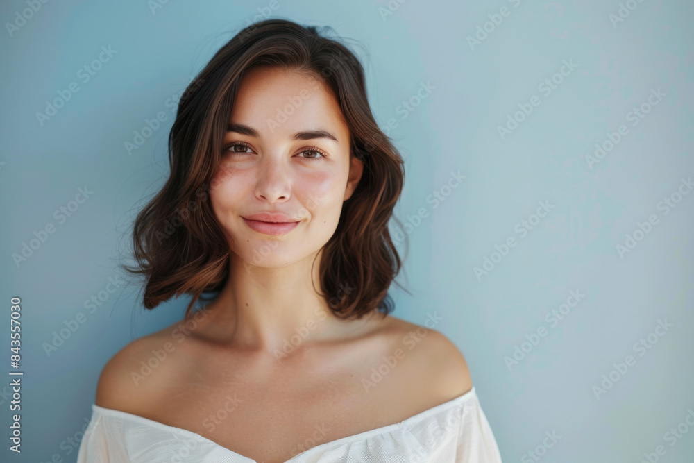 Obraz premium A close up portrait of a young woman with a subtle smile