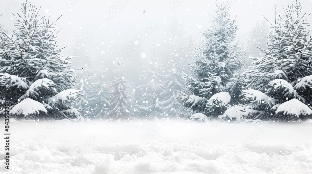 Snowy landscape with evergreen trees, clear blue sky, and gentle sunlight. Winter wonderland concept. Snowy landscape with evergreen trees, clear blue sky, and gentle sunlight. Winter wonderland concept.