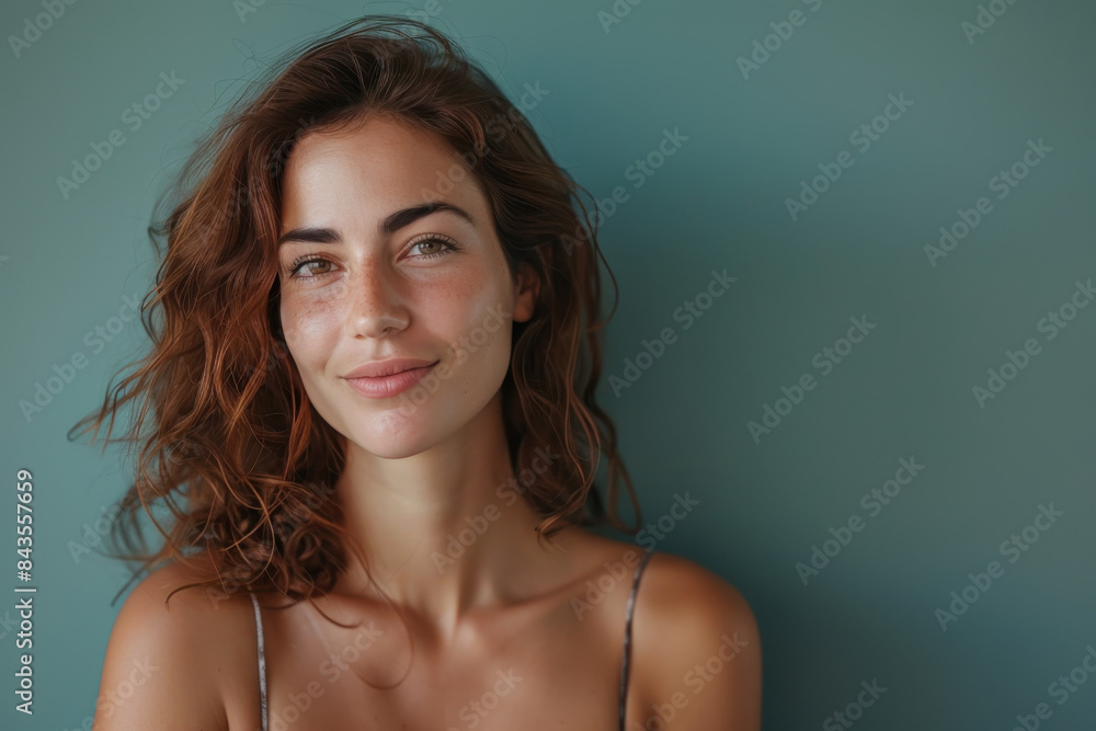 A close up portrait of a young woman with a subtle smile A close up portrait of a young woman with a subtle smile