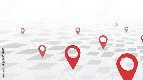 Destinations. Perspective Gps tracking map. Track navigation pin on street map, navigate mapping locate position pin. Abstract map background. Vector illustration