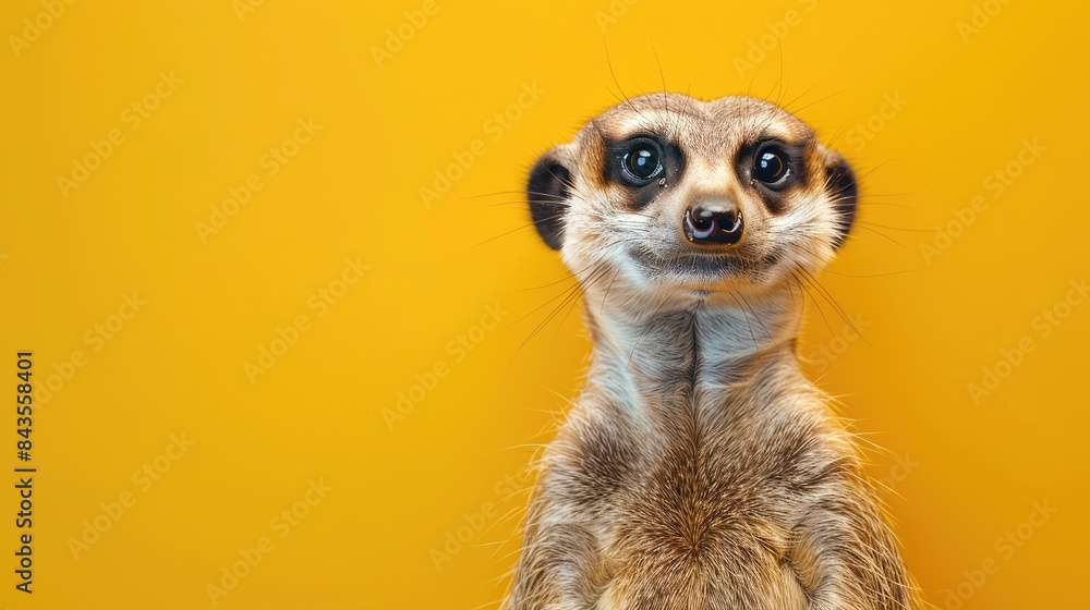 Fototapeta premium Curious Meerkat on Vibrant Yellow Background