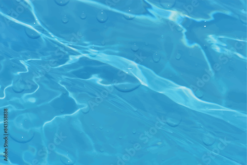 Blue water with ripples on the surface. Defocus blurred transparent blue colored clear calm water surface texture with splashes and bubbles. Water waves with shining pattern texture background.