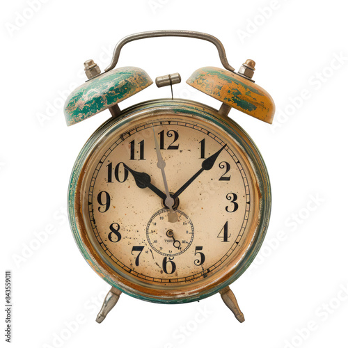 Vintage Alarm Clock with Green and Yellow Paint