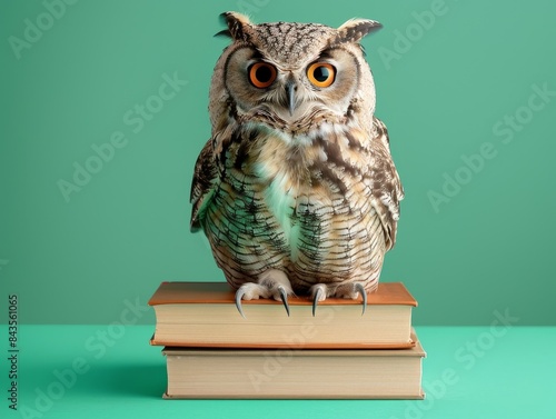 Wallpaper Mural A large owl is perched on top of a stack of books Torontodigital.ca