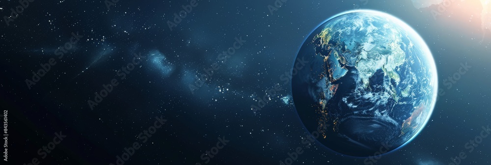 Obraz premium Beautiful view of Earth with vibrant city lights under the blanket of space. Capturing the essence of nighttime on our planet from a cosmic perspective