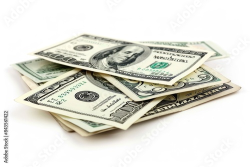 Dollar bills on a white background.