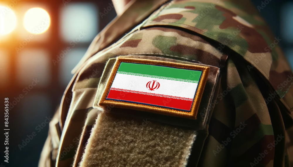 Obraz premium A soldier's uniform with the Iran flag patch, symbolizing patriotism and service to the nation