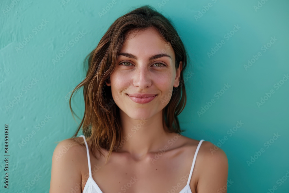A close up portrait of a young woman with a subtle smile A close up portrait of a young woman with a subtle smile