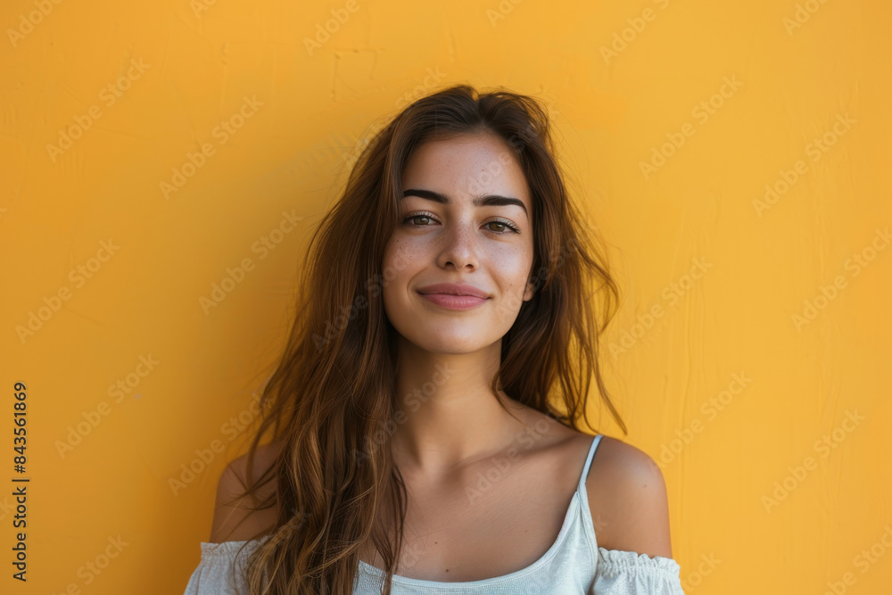 A close up portrait of a young woman with a subtle smile A close up portrait of a young woman with a subtle smile