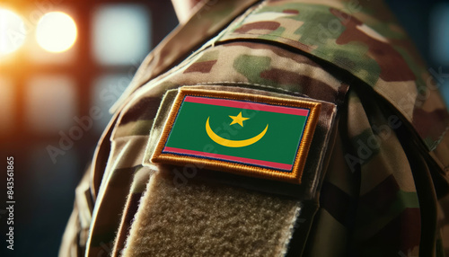 A soldier's uniform with the Mauritania flag patch, symbolizing patriotism and service to the nation