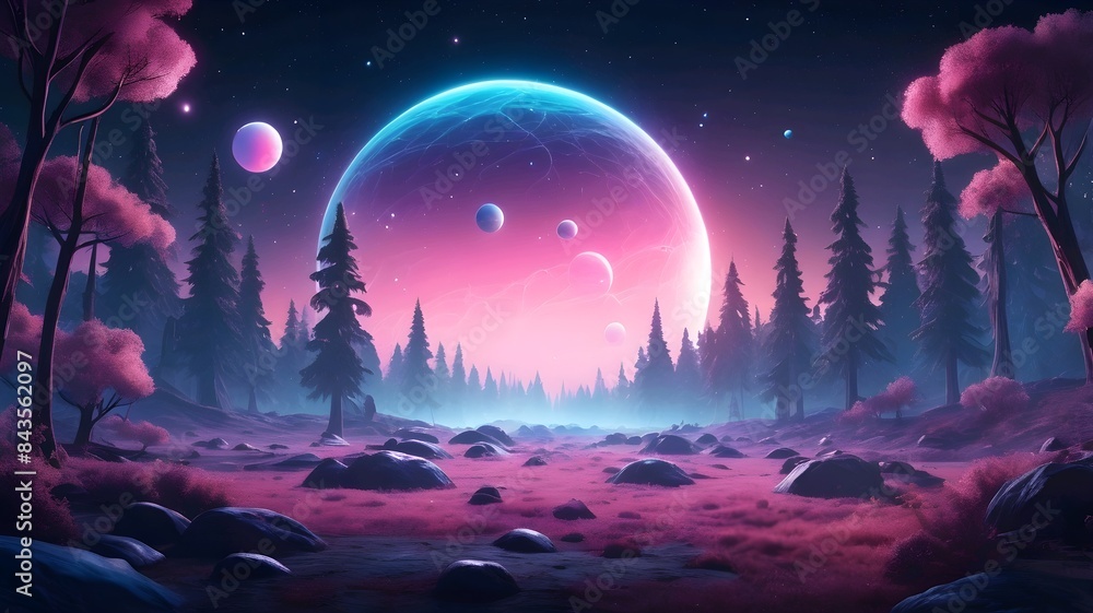 abstract Glowing particle Sparkles on alien planet landscape forest 3d rendering v3 abstract Glowing particle Sparkles on alien planet landscape forest 3d rendering v3