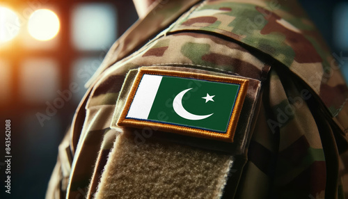 A soldier's uniform with the Pakistan flag patch, symbolizing patriotism and service to the nation