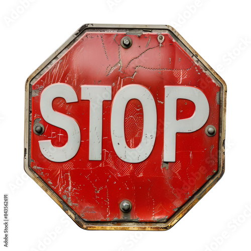 Old Rusty Stop Sign isolated on transparent background.