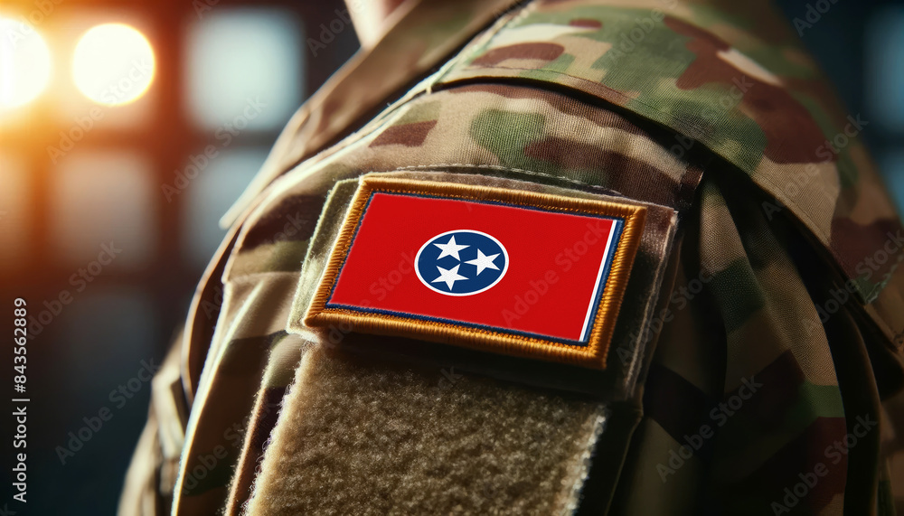 Obraz premium A soldier's uniform with the Tennessee flag patch, symbolizing patriotism and service to the nation