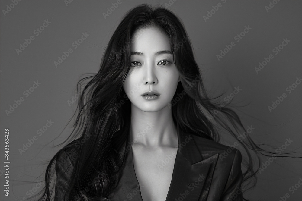 a woman with long hair wearing a black jacket a woman with long hair wearing a black jacket