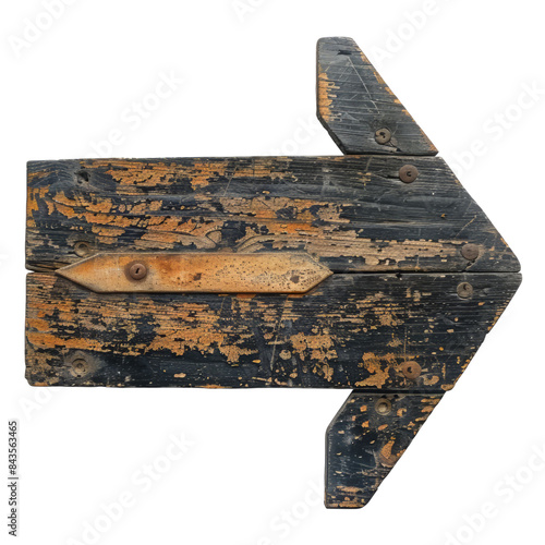 Rusty arrow wood sign isolated on transparent background.