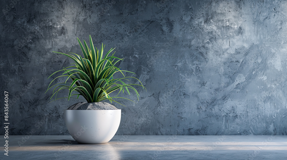 Houseplant in pot on concrete wall background. 3D Rendering Houseplant in pot on concrete wall background. 3D Rendering