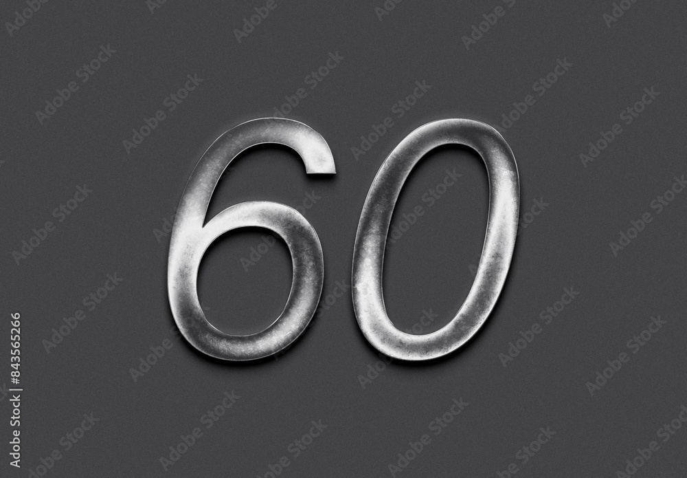 Chrome metal 3D number design of 60 on grey background. Chrome metal 3D number design of 60 on grey background.