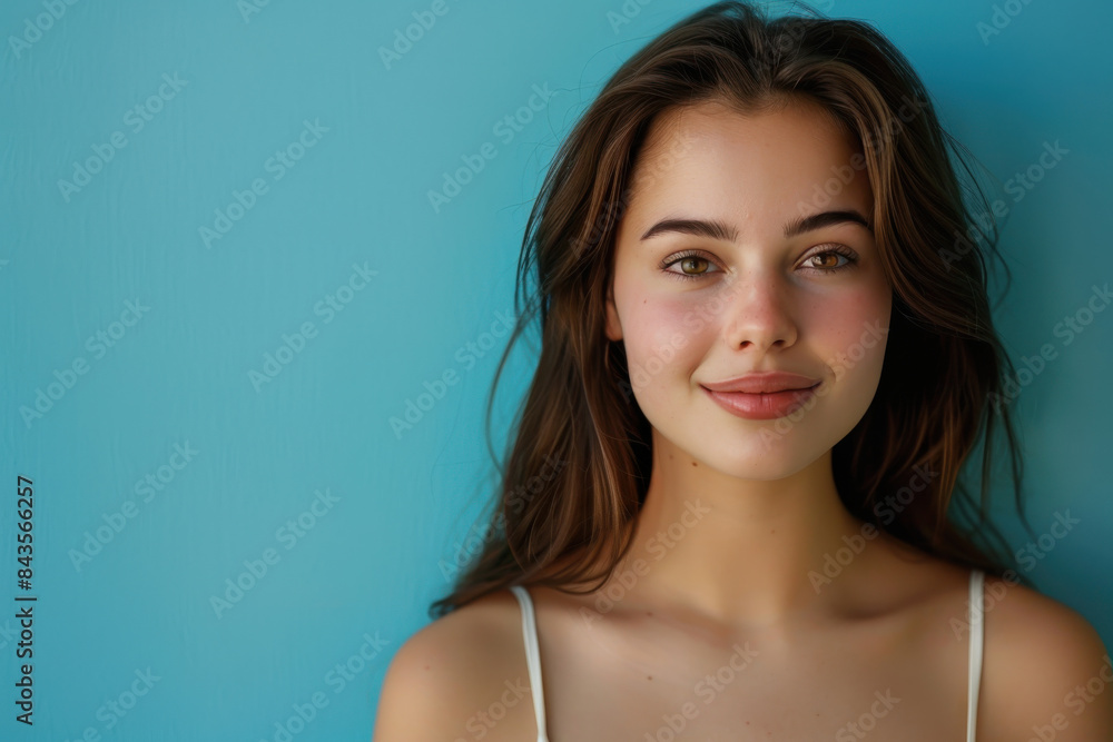 A close up portrait of a young woman with a subtle smile A close up portrait of a young woman with a subtle smile