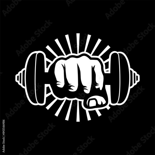 BARBEL ON HANDS FITNESS LOGO ILLUSTRATION VECTOR