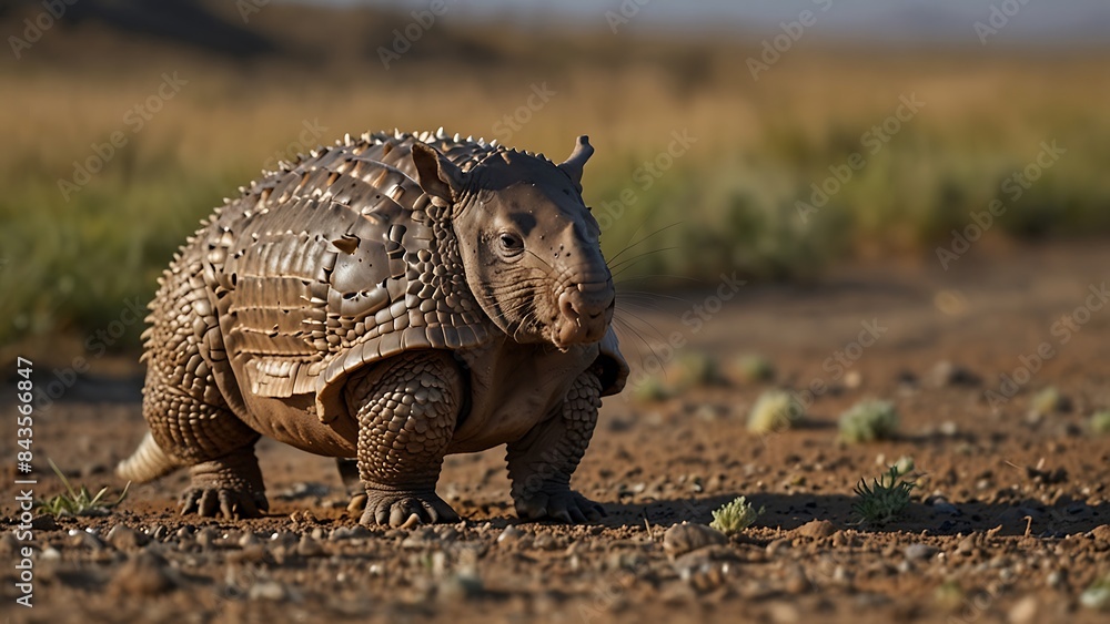 Obraz premium Savanna's Shielded Residents: The Mighty Armadillo