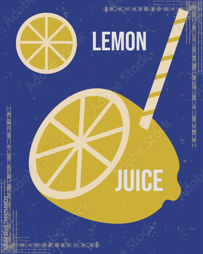 Boho Groovy style poster with trendy Grunge Noise texture. Old Fashion Simple Naive poster. Summer drink concept. Minimalism style artwork for bar beverage. Vector illustration  