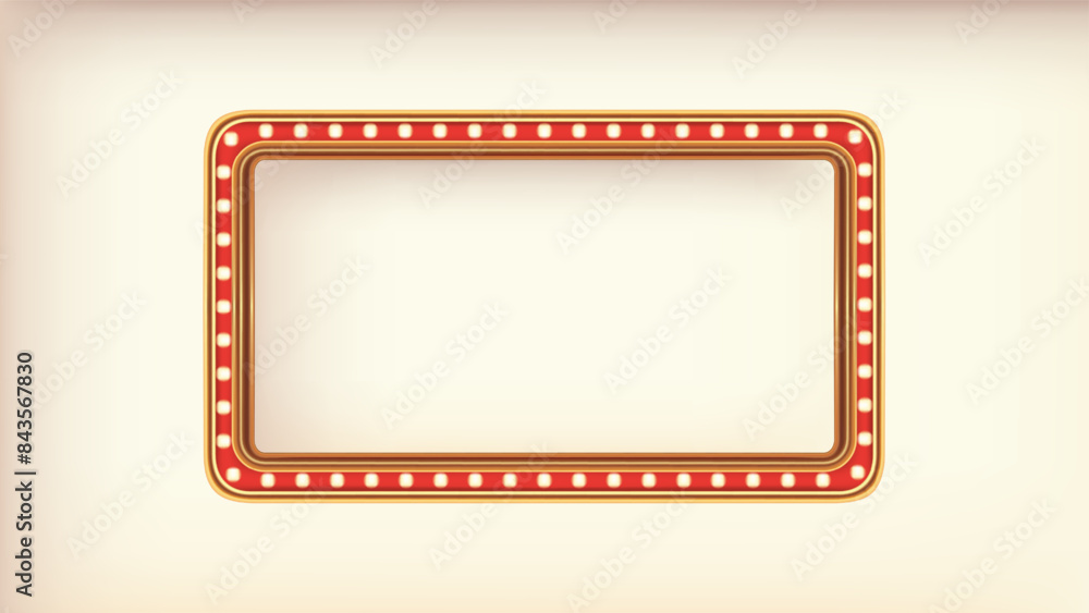 Retro advertising sign red marquee gold light board on white background. Vector illustration Retro advertising sign red marquee gold light board on white background. Vector illustration