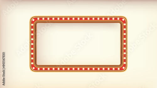 Retro advertising sign red marquee gold light board on white background. Vector illustration
