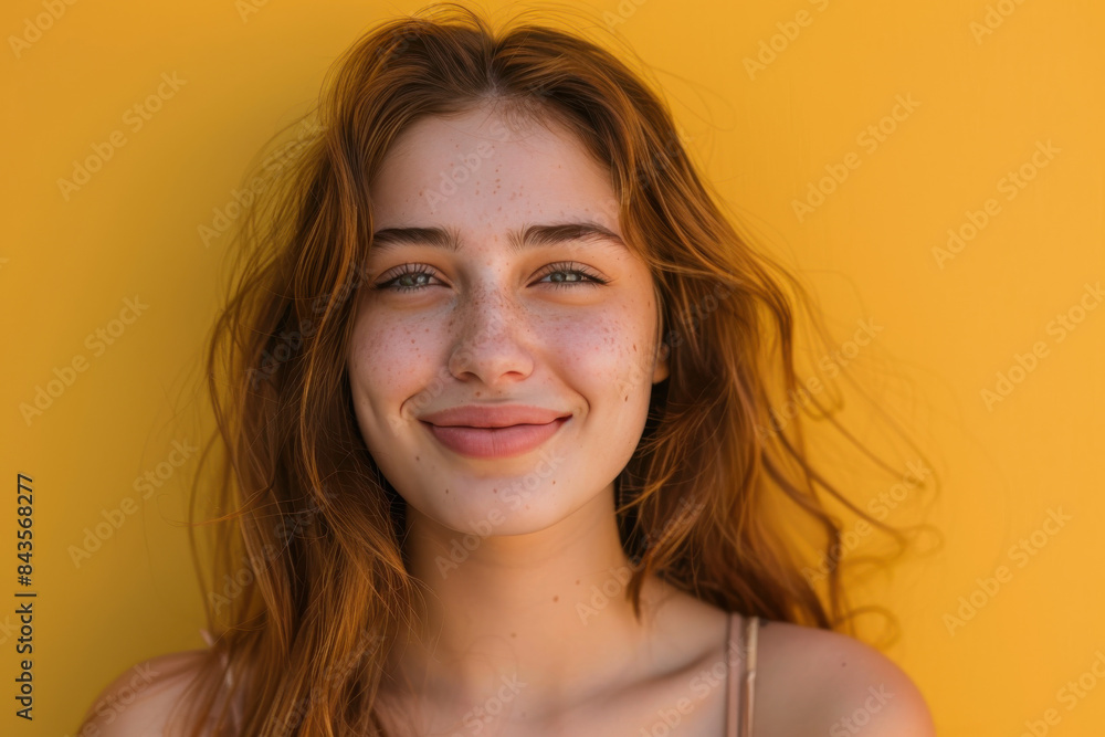 A close up portrait of a young woman with a subtle smile A close up portrait of a young woman with a subtle smile