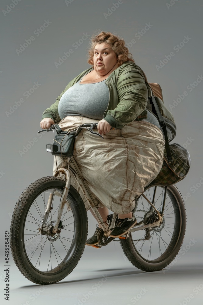 Obraz premium In a studio, a woman with excess weight is seen engaging in sports, fighting obesity and promoting wellness.