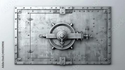 Metallic safe door, representing security and protection. A solid steel vault for banking and storage, highlighting the importance of safety and trust. A vintage design with a