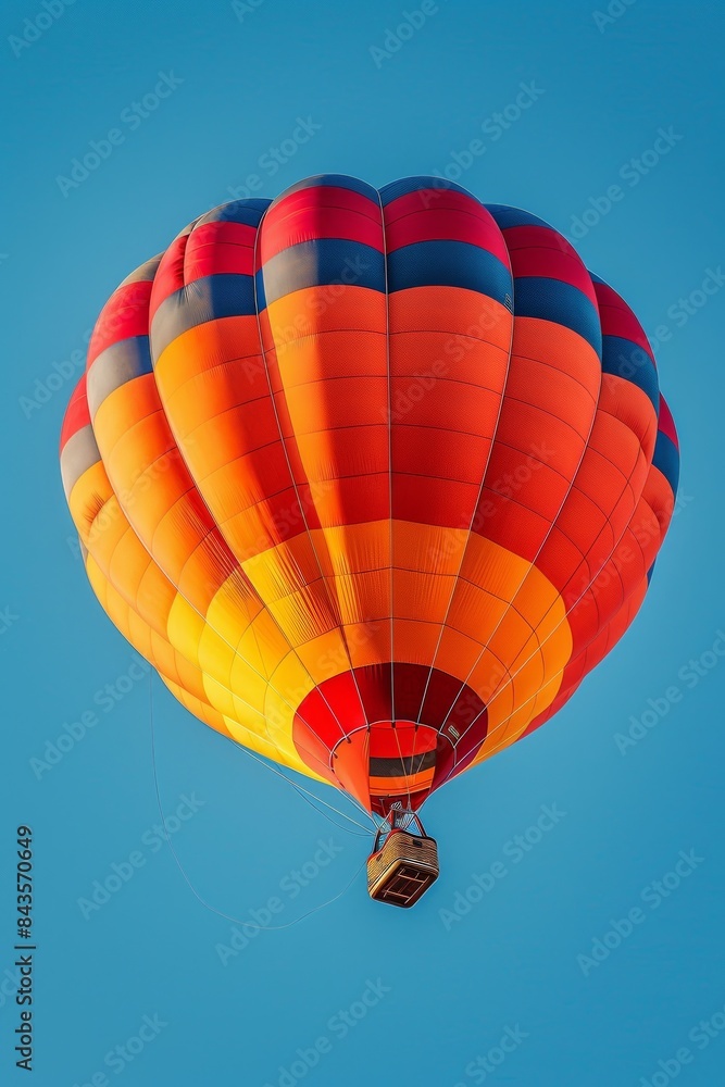 A colorful hot air balloon soaring against a clear blue sky. A colorful hot air balloon soaring against a clear blue sky.