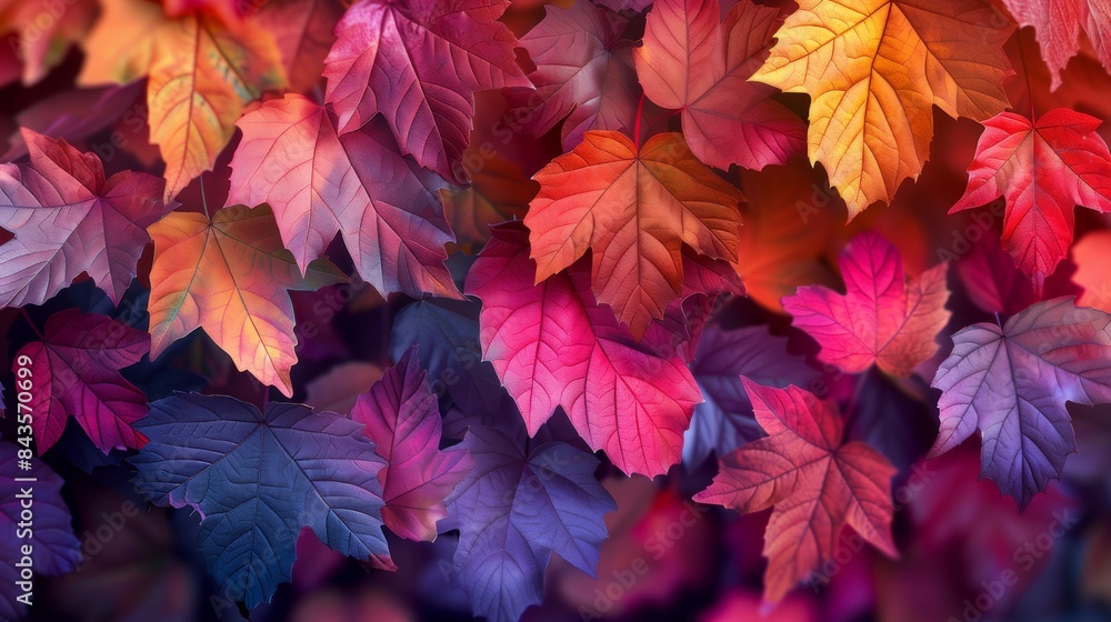 Close-up of colorful autumn leaves in various shades of red, orange, yellow, and purple. Close-up of colorful autumn leaves in various shades of red, orange, yellow, and purple.