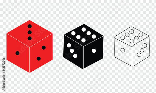 Png dice sticker, 3D rendering. Gaming dice.
