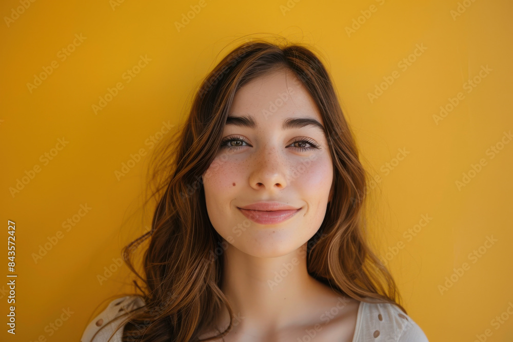 A close up portrait of a young woman with a subtle smile A close up portrait of a young woman with a subtle smile