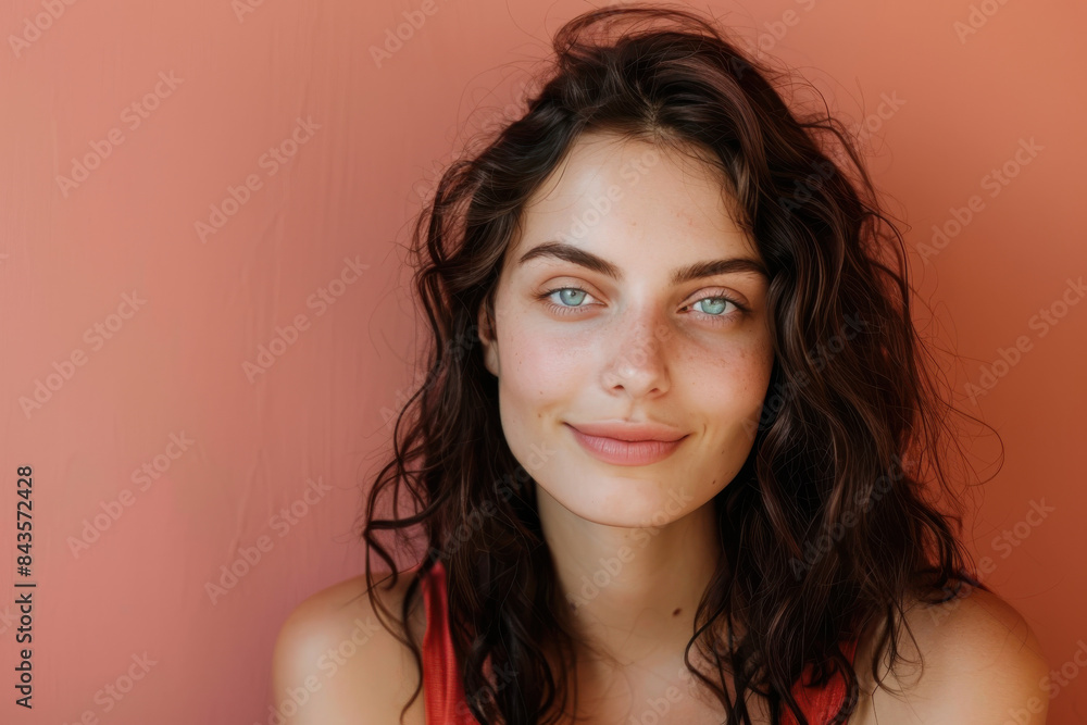 A close up portrait of a young woman with a subtle smile A close up portrait of a young woman with a subtle smile