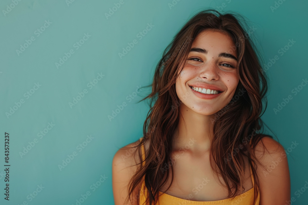 A close up portrait of a young woman with a subtle smile A close up portrait of a young woman with a subtle smile