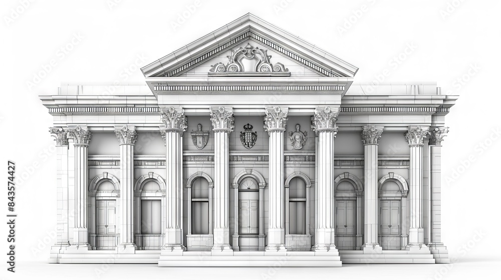 Obraz premium A Detailed Architectural Rendering of a Neoclassical Building With Ornate Detail