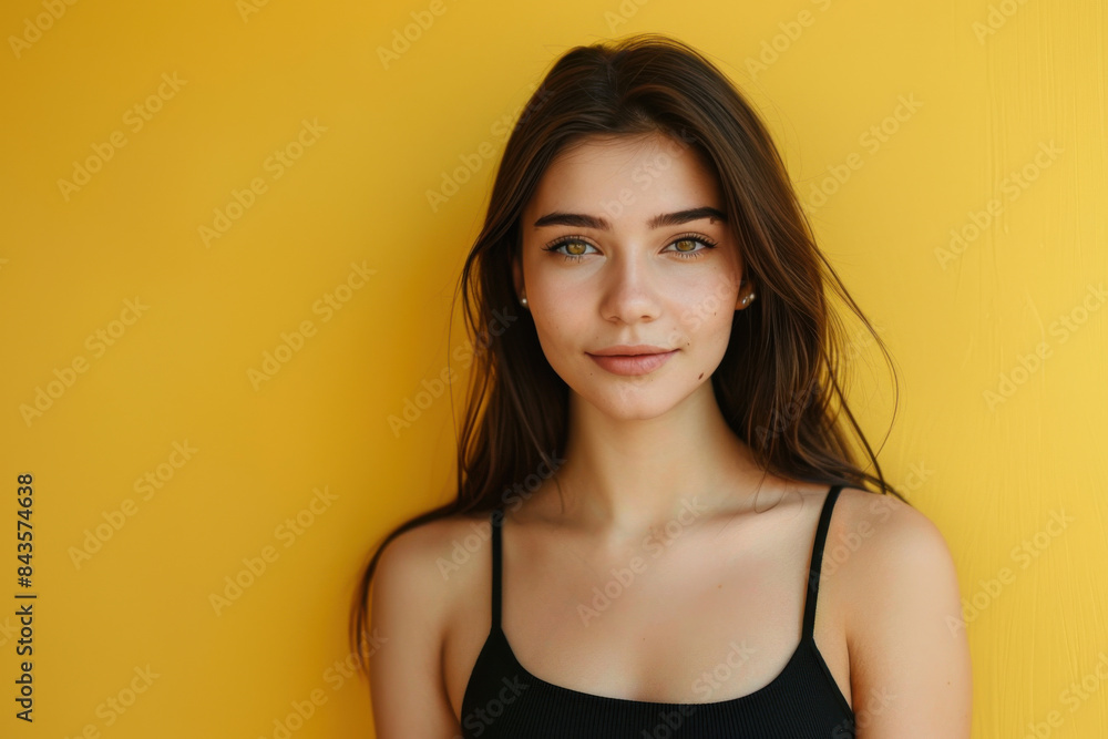 A close up portrait of a young woman with a subtle smile A close up portrait of a young woman with a subtle smile