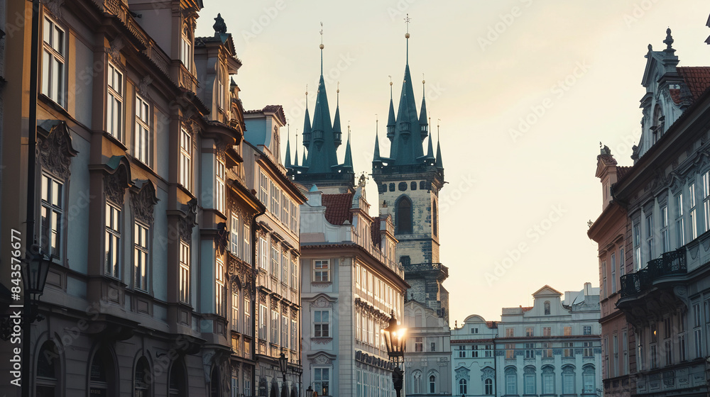 Fototapeta premium Tudor style giant massive towering skyline Prague