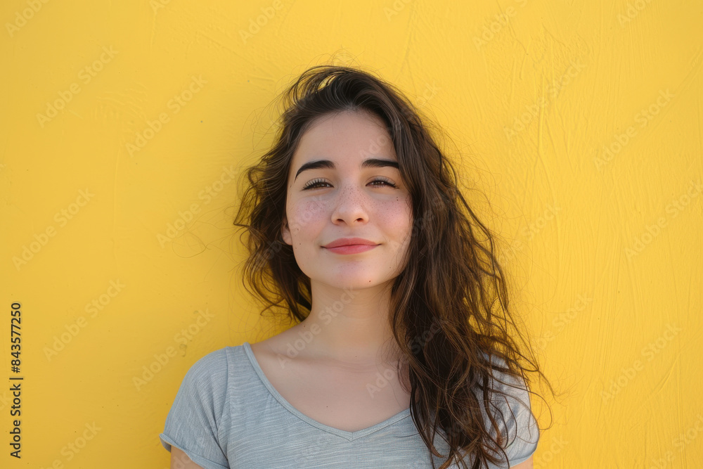 A close up portrait of a young woman with a subtle smile A close up portrait of a young woman with a subtle smile