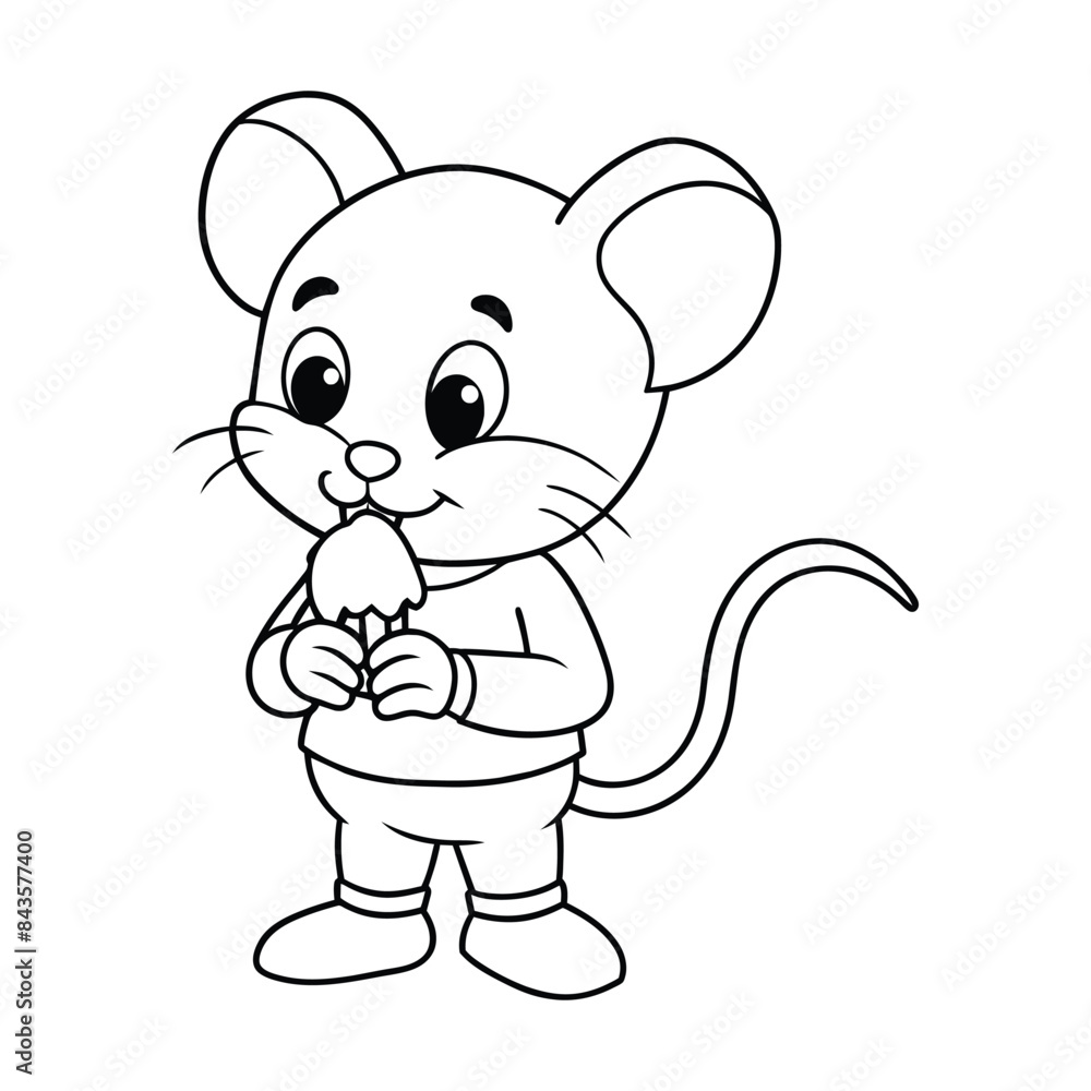 Fototapeta premium Vector mouse with cheese coloring page line art