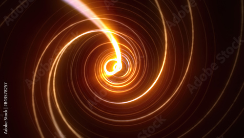Abstract bright glowing yellow gold background tunnel with flying lines of energy particles and light rays photo