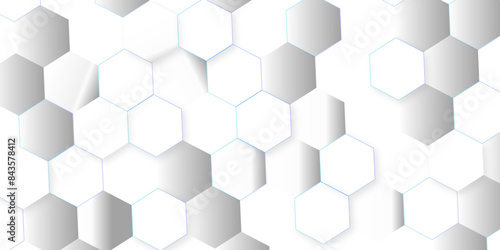 Abstract hexagon background. Futuristic abstract honeycomb mosaic white technology background. Surface polygon pattern with glowing hexagon paper texture vector grid tile and mosaic struct.