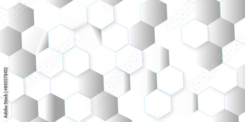 Abstract hexagon background. Futuristic abstract honeycomb mosaic white technology background. Surface polygon pattern with glowing hexagon paper texture vector grid tile and mosaic struct.