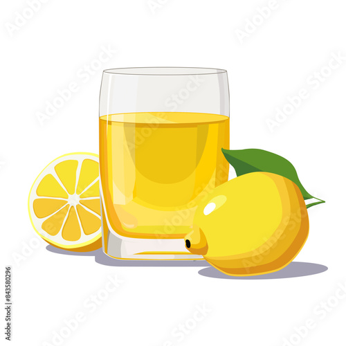 Full glass of yellow freshly squeezed lemon juice. Isolated vector summer drink for flat design