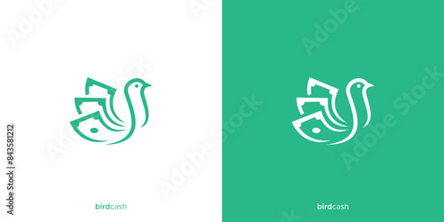 Bird Cash Logo Designs, Bird and Wing Money with Minimalist Style Logo, Icon, Symbol, Vector, Design Template.