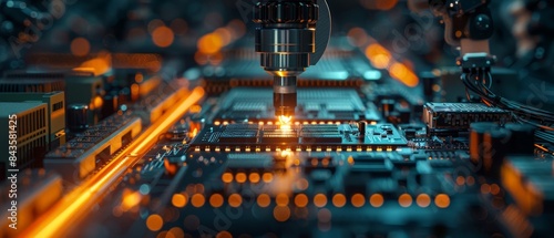 Abstract close-up of a circuit board with glowing lights.