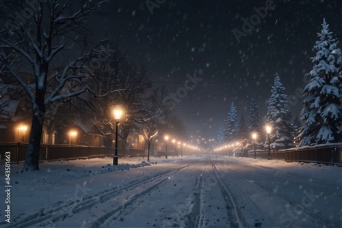 Night winter city bokeh, concept christmas snow holiday. © Plutmaverick